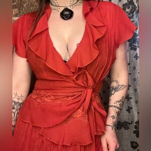 Lace Ruffle Wrap Peasant Blouse